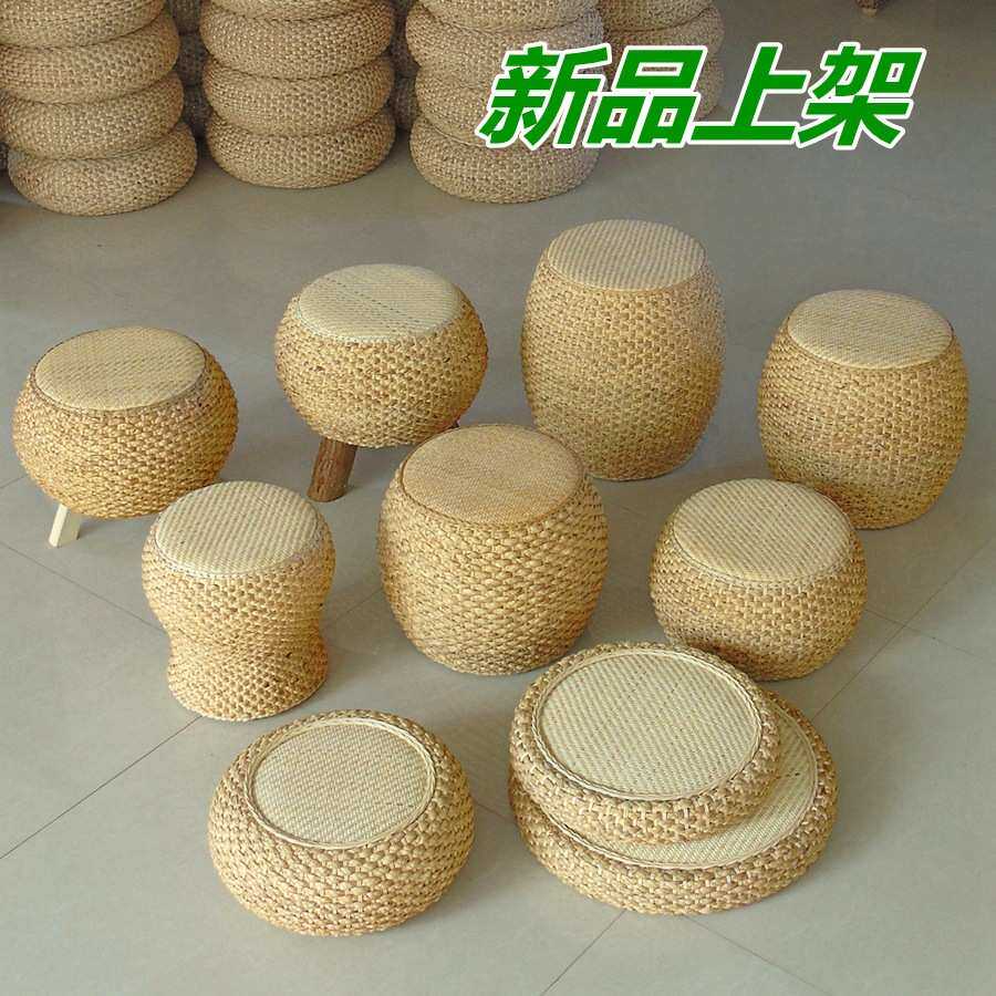 藤编矮凳圆凳小凳子草编鼓凳换鞋凳墩子凳榻榻米坐墩圆墩创意椅子