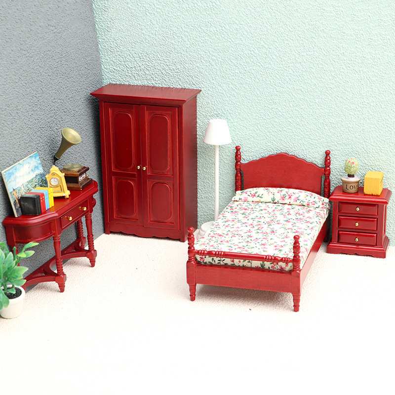 1:12娃娃屋dollhouse迷你家具微缩场景摆件食玩模型袖珍卧室套装