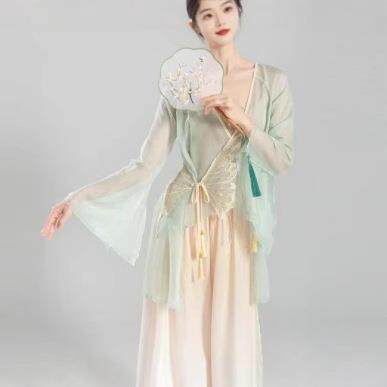 新款古典舞蹈服蝴蝶纱衣中长款练功服艺考舞服仙女纱纱裤渐变之新