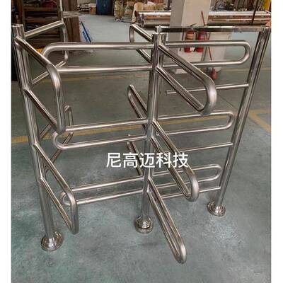 单向半高十字转闸门人行通道出入手推不锈钢旋转摆闸机三层挡臂匝