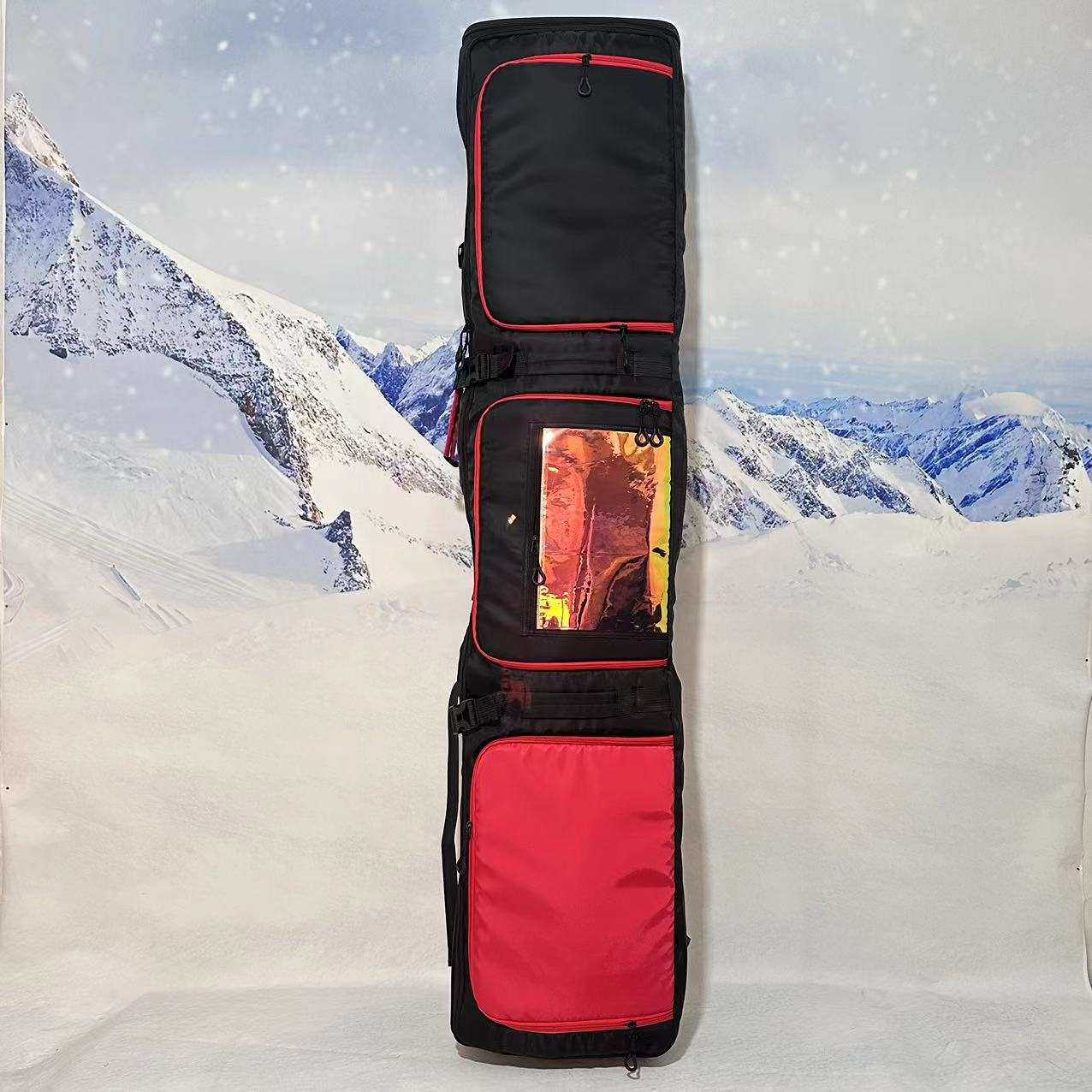 新款双肩滑雪板包大容量单肩分仓滑板包防水雪鞋包带轮托运单双板