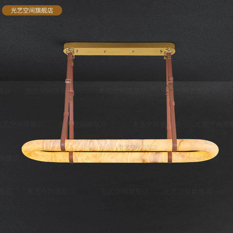 西班牙云石餐厅吊灯长方形设计师茶桌现代极简吧台书房茶室全铜灯
