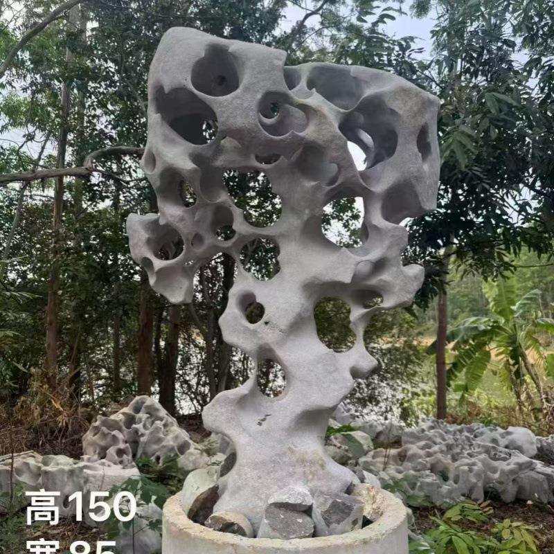 白太湖石灵璧石摆件天然原石大型庭院龟纹石带孔太湖石奇石造景石