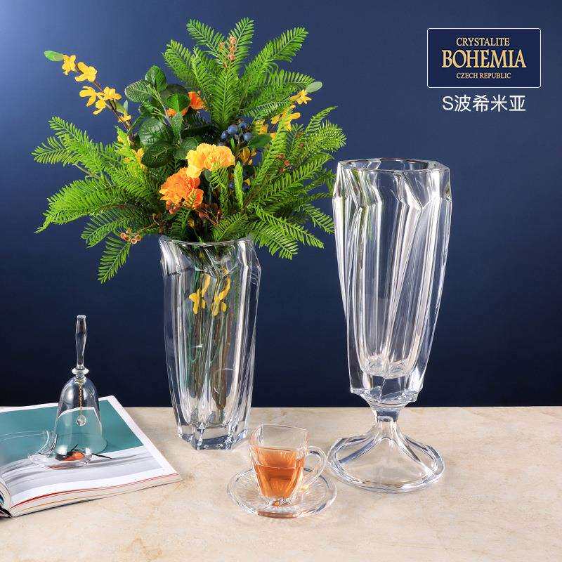 捷克鲜花进口水晶花瓶高级感轻奢高档客厅插玻璃水培花家居摆件