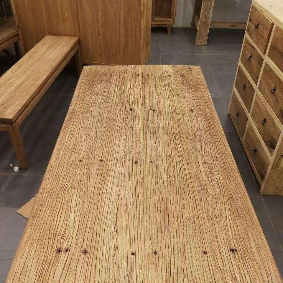 老榆木门板茶桌茶台条案旧门旧木头实木复古怀旧实木板老榆木地板