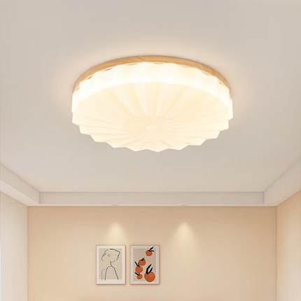 百褶奶油原木风主卧室灯温馨浪漫网红房间灯具护眼led卧室吸顶灯