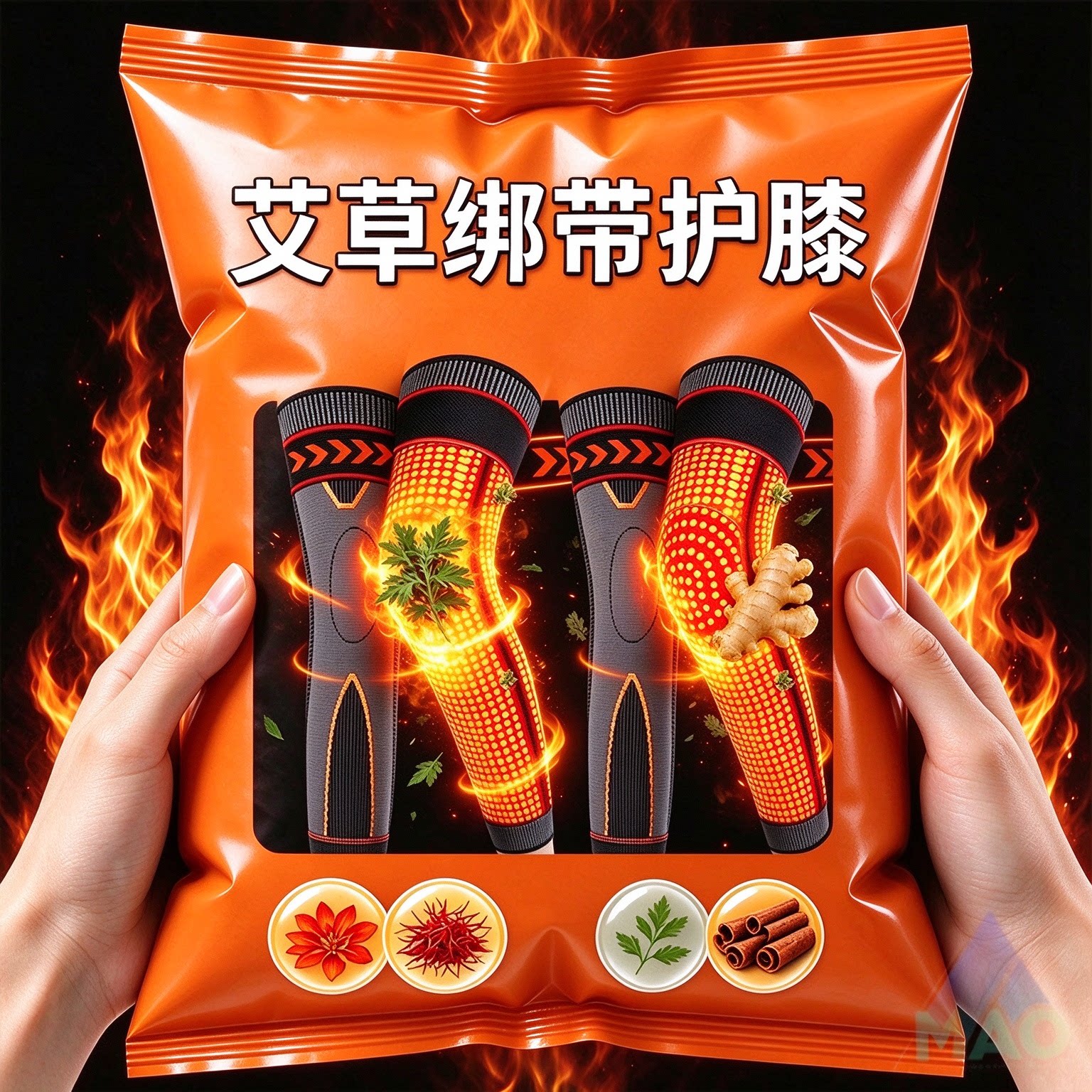 艾草发热绑带护膝套保暖老寒腿男女士中老年人膝盖关节保护套专用