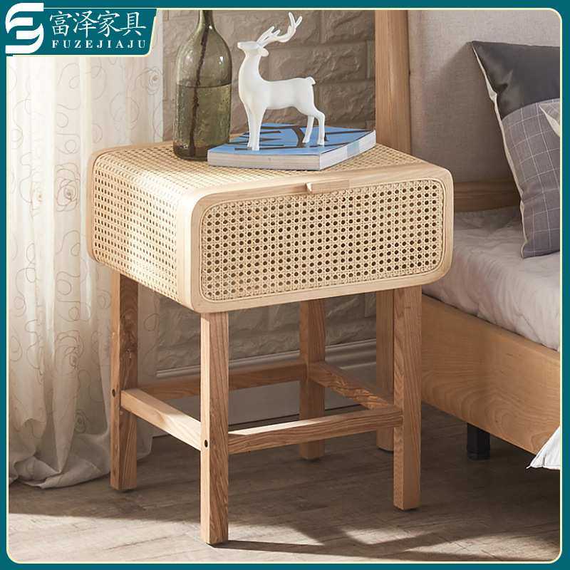 日韩现代简约复古原木侘寂风民宿卧室创意实木方形藤编床头柜边几,3C数码配件,摄像机配件,淘宝优惠券,粉丝福利购,淘宝优惠卷