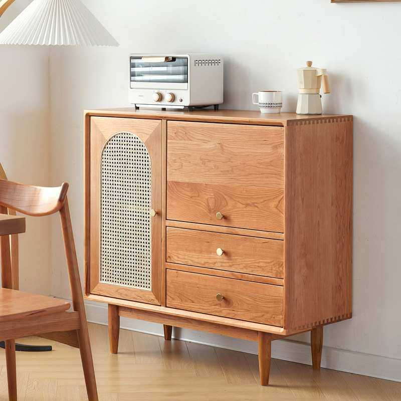 北欧实木餐边柜 小户型家用厨房碗柜日式简约樱桃木藤编柜茶水柜,3C数码配件,摄像机配件,淘宝优惠券,粉丝福利购,淘宝优惠卷