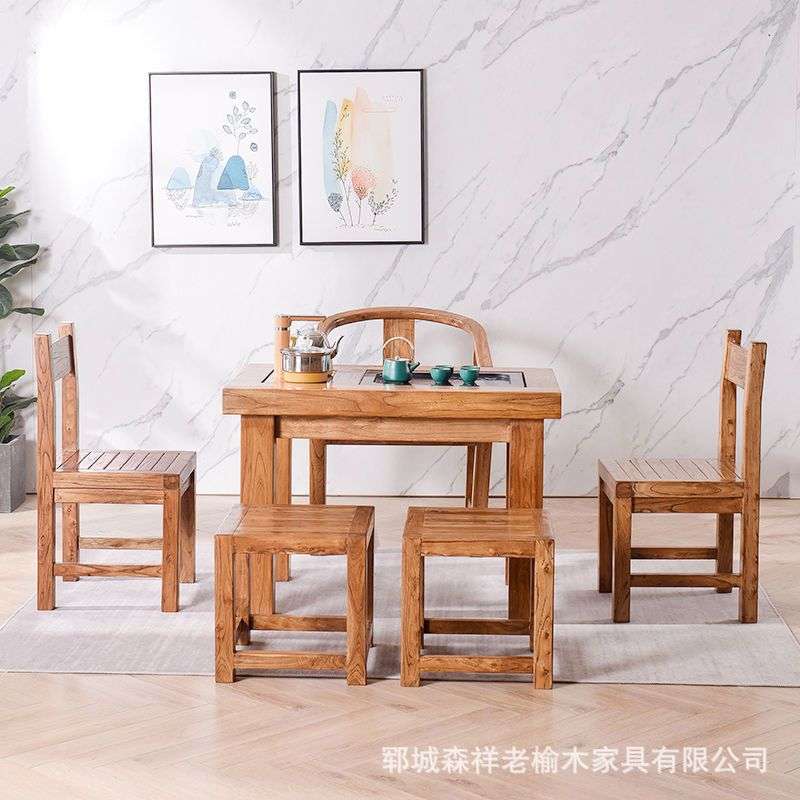 老榆木小茶桌椅组合家用阳台泡茶台新中式禅意家具办公室喝茶桌子