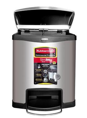 Rubbermaid乐柏美前踏式不锈钢踏板式垃圾桶30L黑色1901985