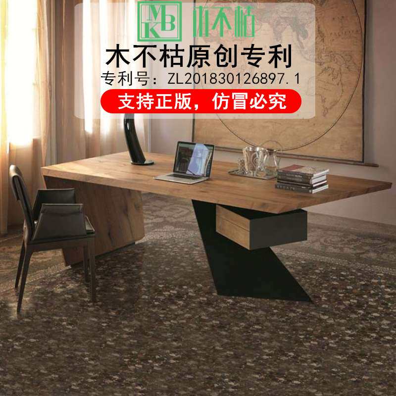?创意书桌loft复古实木电脑桌台式工业风个性设计铁艺老板桌