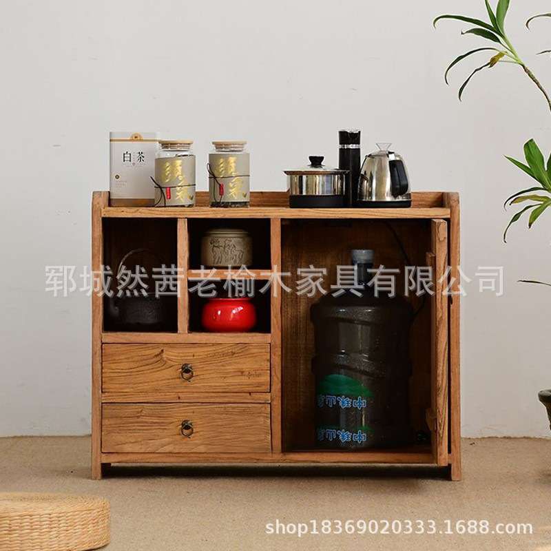 老榆木中式餐边柜复古靠墙储藏茶水柜实木玄关可移动禅意烧水柜