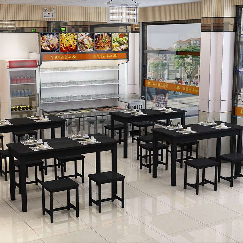 小吃餐桌椅组合商用烧烤饭店快餐厅馆简约经济型吃饭桌长方形桌凳