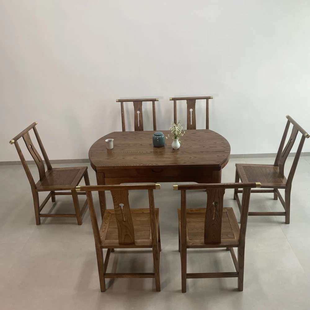 简约现代白蜡木小户型圆桌北欧风格实木圆两用圆形原木色餐桌工厂