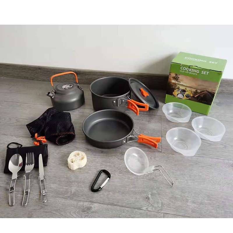 小茶壶组合套锅 野营组合套装锅餐具便携户外炊具锅具 硬质软化铝