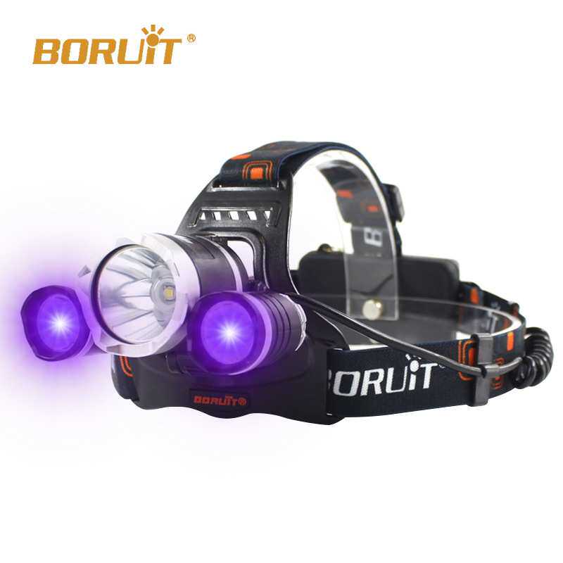 BORUiT紫光蝎子头灯LED USB充电手电筒科研验钞头灯 头戴式手电筒