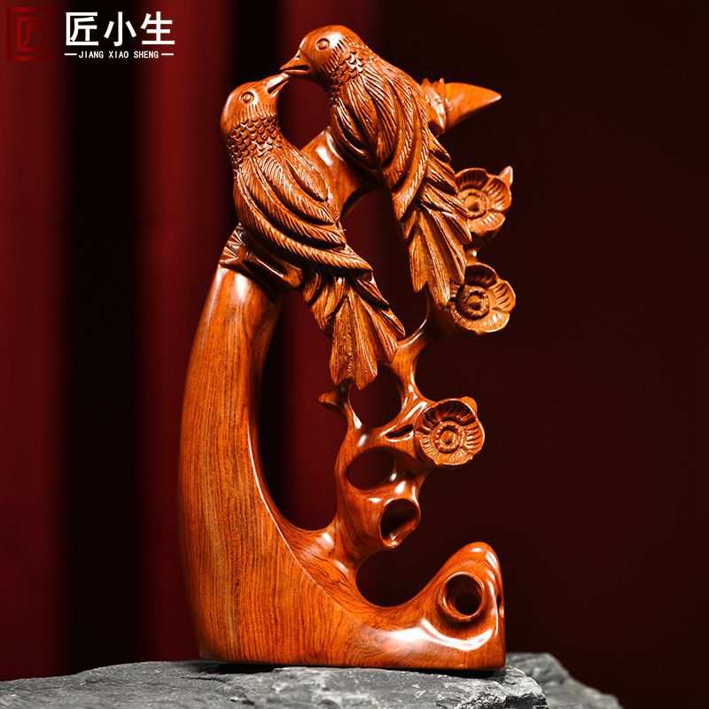 木雕摆件喜上眉梢实木质雕刻花鸟家居中式客厅书房办公装饰工艺品