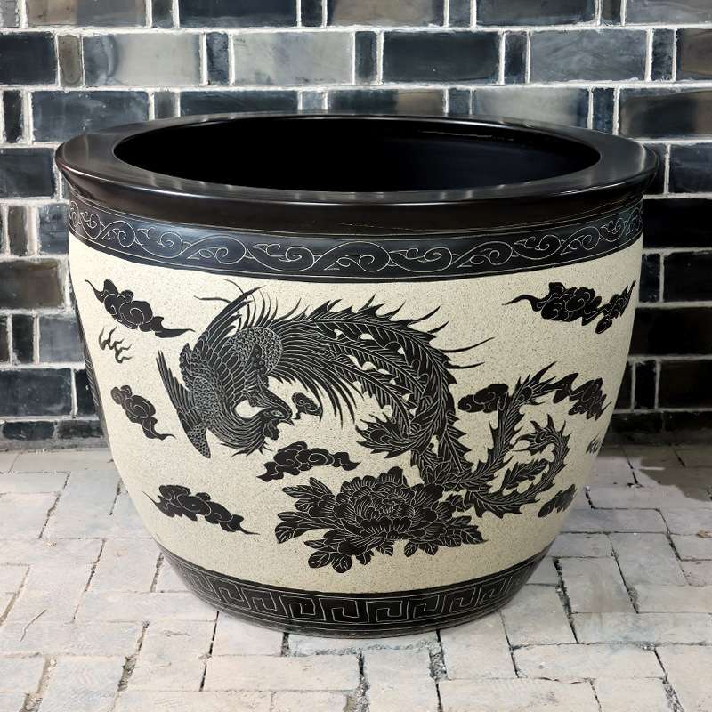 景德镇假山造景土培绿植陶瓷缸陶瓷荷花缸室内装饰庭院摆件
