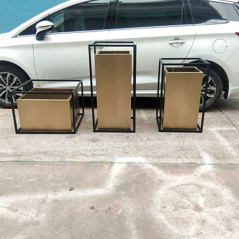 上海 户外不锈钢花箱方形玫瑰金花箱室内种植花槽花钵树箱花缸
