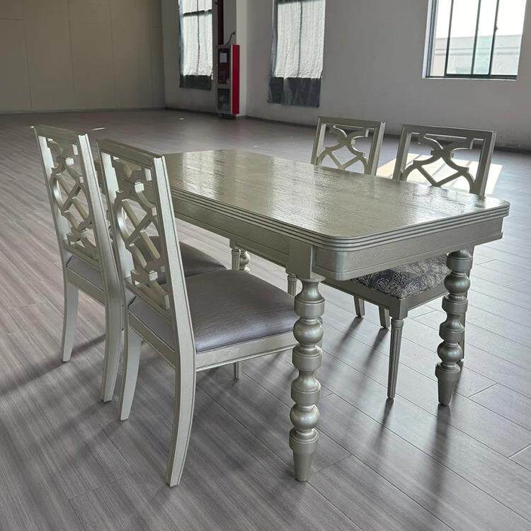 美式art轻奢香槟色实木餐桌椅组合莫里印象长方形别墅餐厅吃饭桌