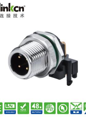 M12连接器航空插头厂家D-C0DE编码PCB板端安装工业级IP68防水连