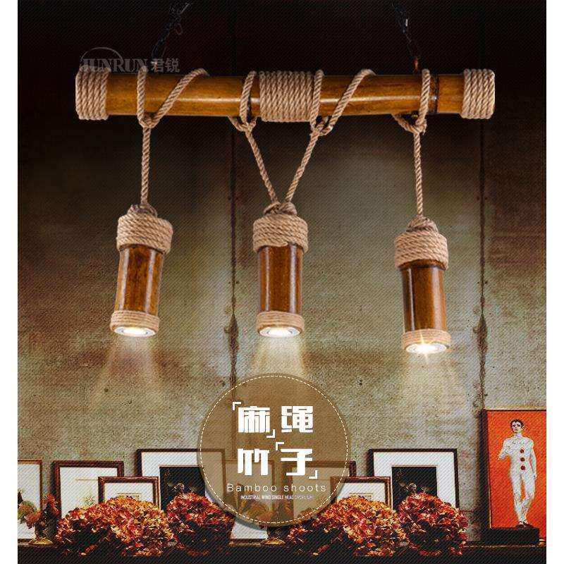 loft复古工业麻绳吊射灯美式乡村餐厅吧台咖啡厅网咖长条艺术吊灯