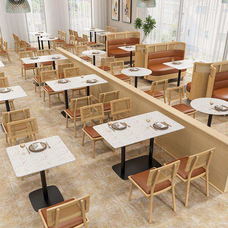 西餐厅靠墙卡座沙发水磨石桌藤编椅商用饭店餐饮餐厅桌椅组合,电子元器件市场,其它元器件,淘宝优惠券,粉丝福利购,淘宝优惠卷