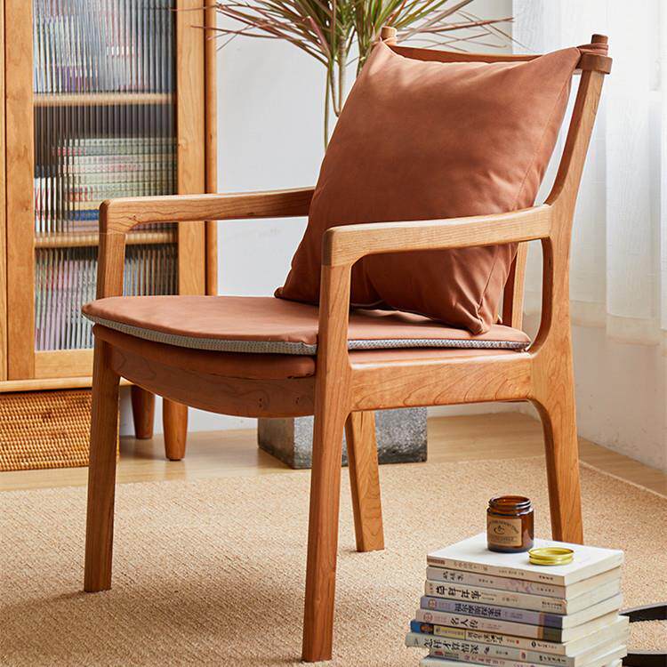 实木扶手椅北欧简约休闲橡木椅日式成人书房学习椅原木软包电脑椅
