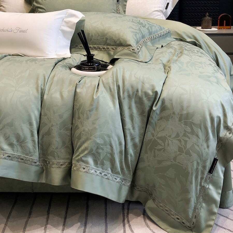 天丝棉提花四件套春夏床上用品被套床单高档轻奢别墅乔迁礼4件套
