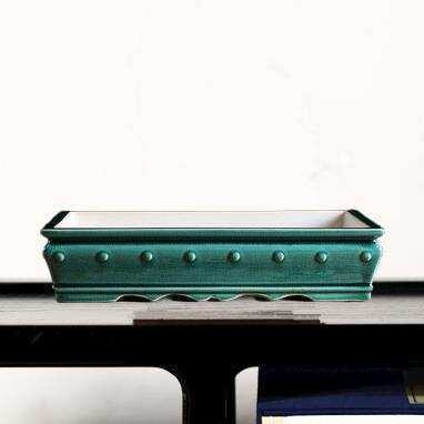 长方形陶瓷鼓丁盆景盆白泥手工紫砂花盆觅陶乡桌面古典盆栽盆