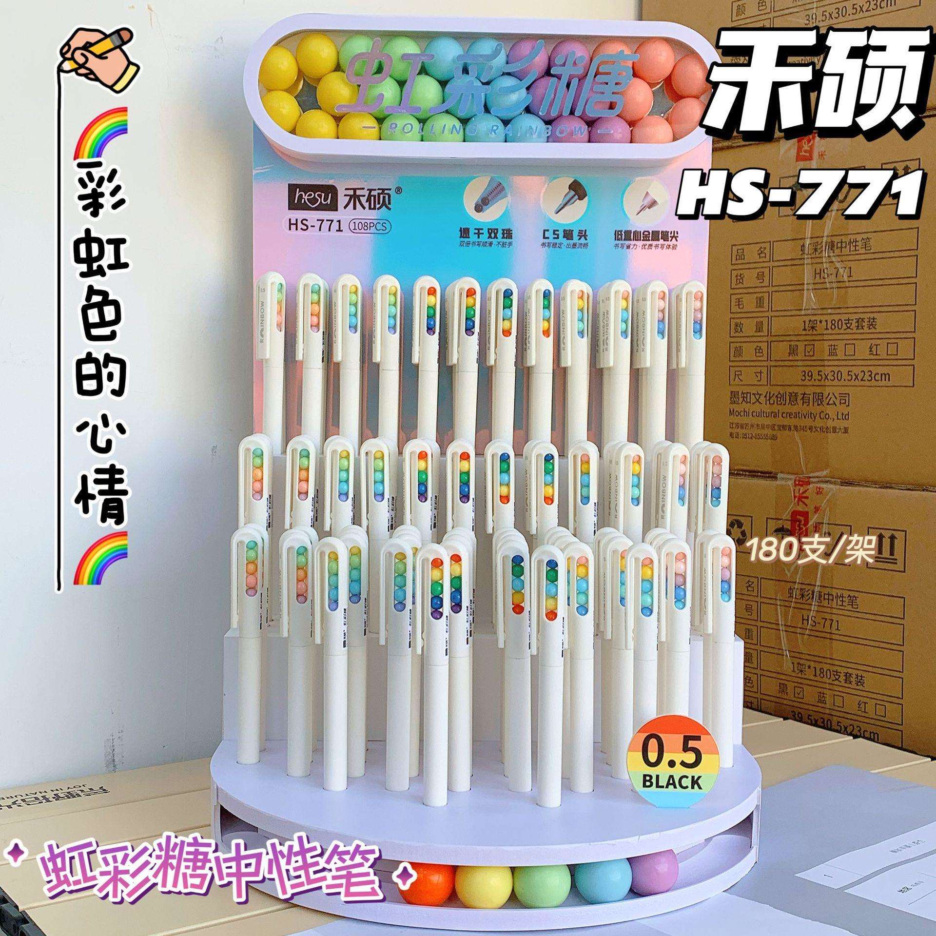 禾硕771彩虹糖旋转中性笔ins高颜值创意文具学生刷题笔CS速干顺滑