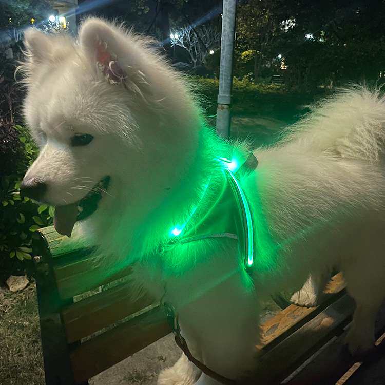 LED宠物发光胸背带防挣脱狗狗反光胸背带可拆洗狗狗发光胸背带