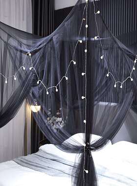 蚊帐2024新款系绳款四开门黑色老式方顶双人床1米5床1米8床2米床