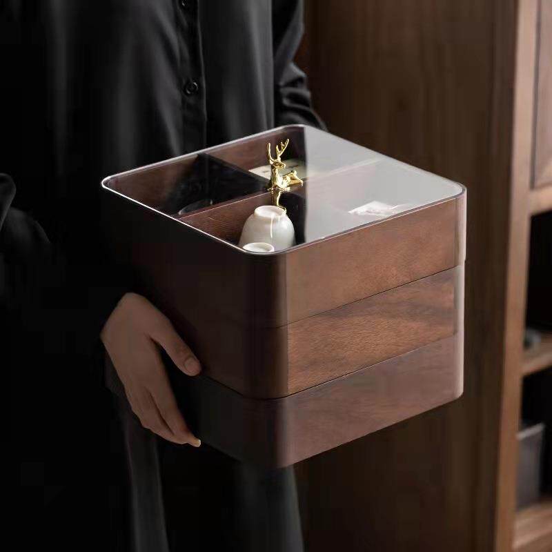 胡桃过年糖果盒实木坚果干果盘客厅简约现代四宫格零食盘茶点盘