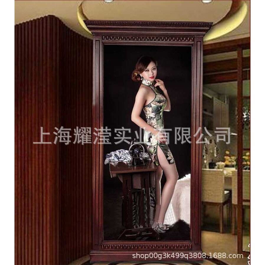 美式实木穿衣镜定制家具原木雕花复古全身镜服装店试衣镜落地镜
