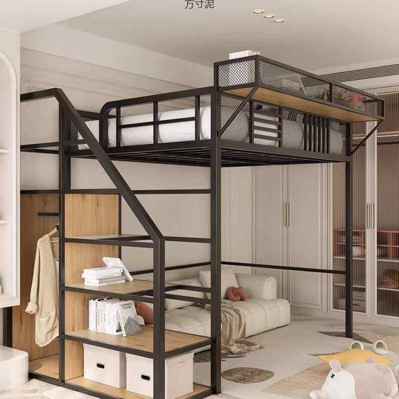 铁艺高架床上上床床单上层下桌空间小户型铁架床复式二楼阁楼高低