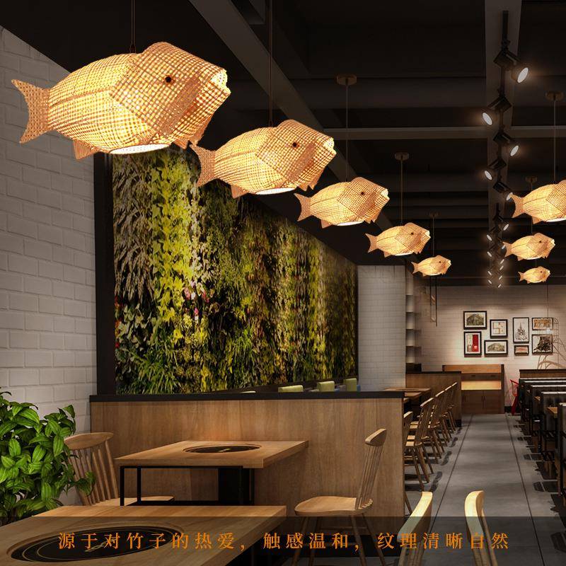 新中式餐厅吊灯饭店餐馆创意鱼日式寿司料理东南亚竹艺轻奢鲤鱼灯