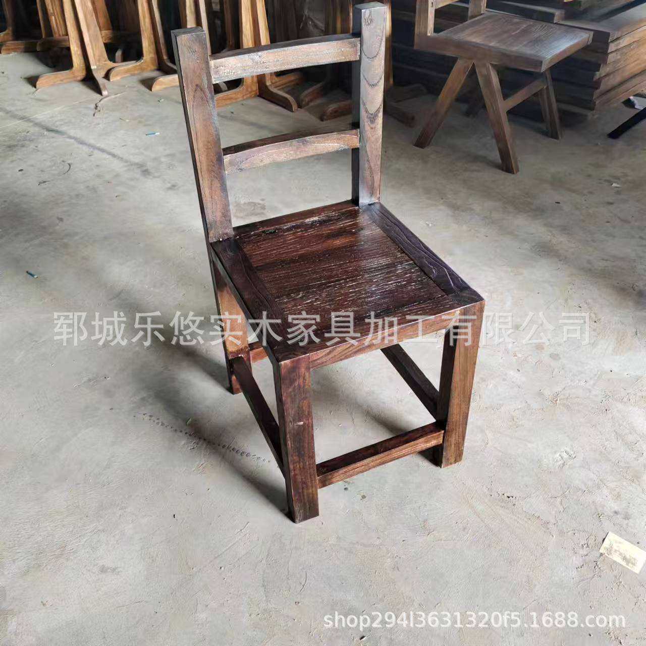 复古做旧椅子实木靠背椅家用凳子饭店用椅子榆木餐桌椅民宿家具