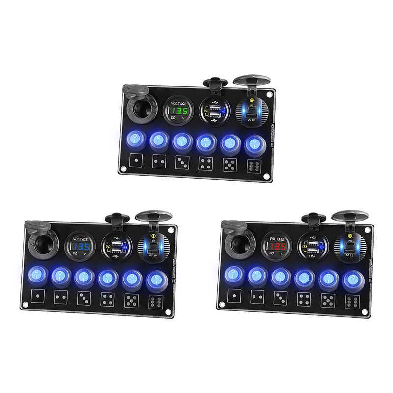 车载改装充电器面板电压表QC3.0双USB快充PD点烟孔車船用六孔开关