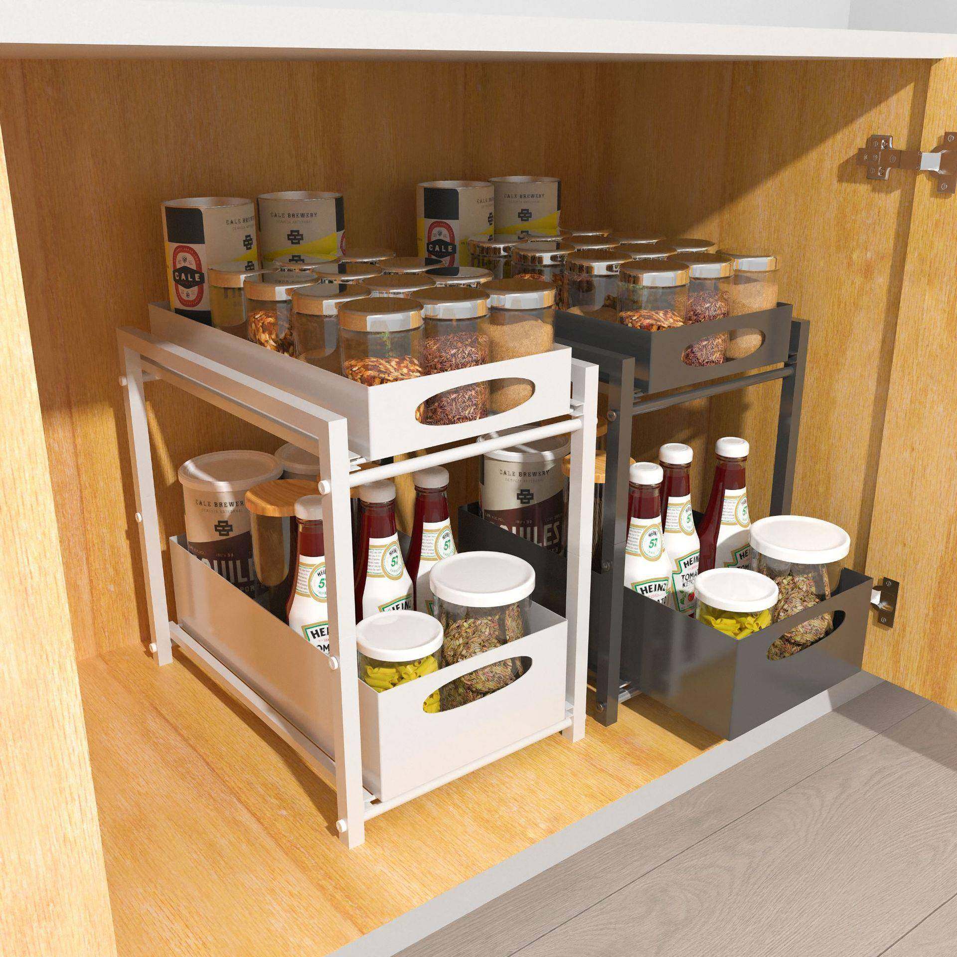 抽拉式下水槽置物架厨房水池下拉篮橱柜内分多层收纳架桌下调料架,电子元器件市场,其它元器件,淘宝优惠券,粉丝福利购,淘宝优惠卷