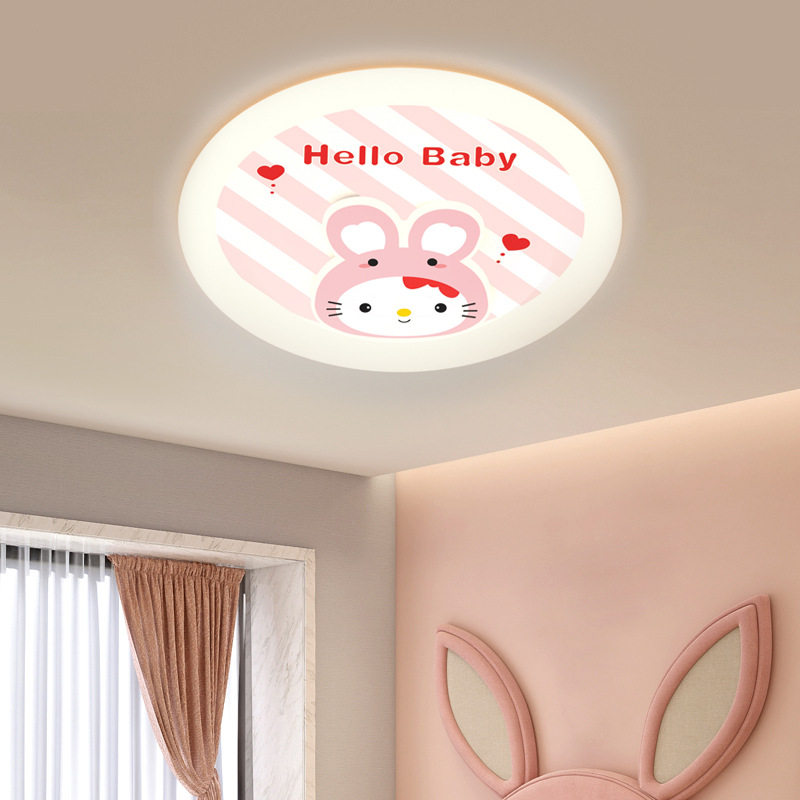 公主房吸顶灯女孩卧室灯创意小粉猫卡通可爱动物小猫护眼儿童房灯