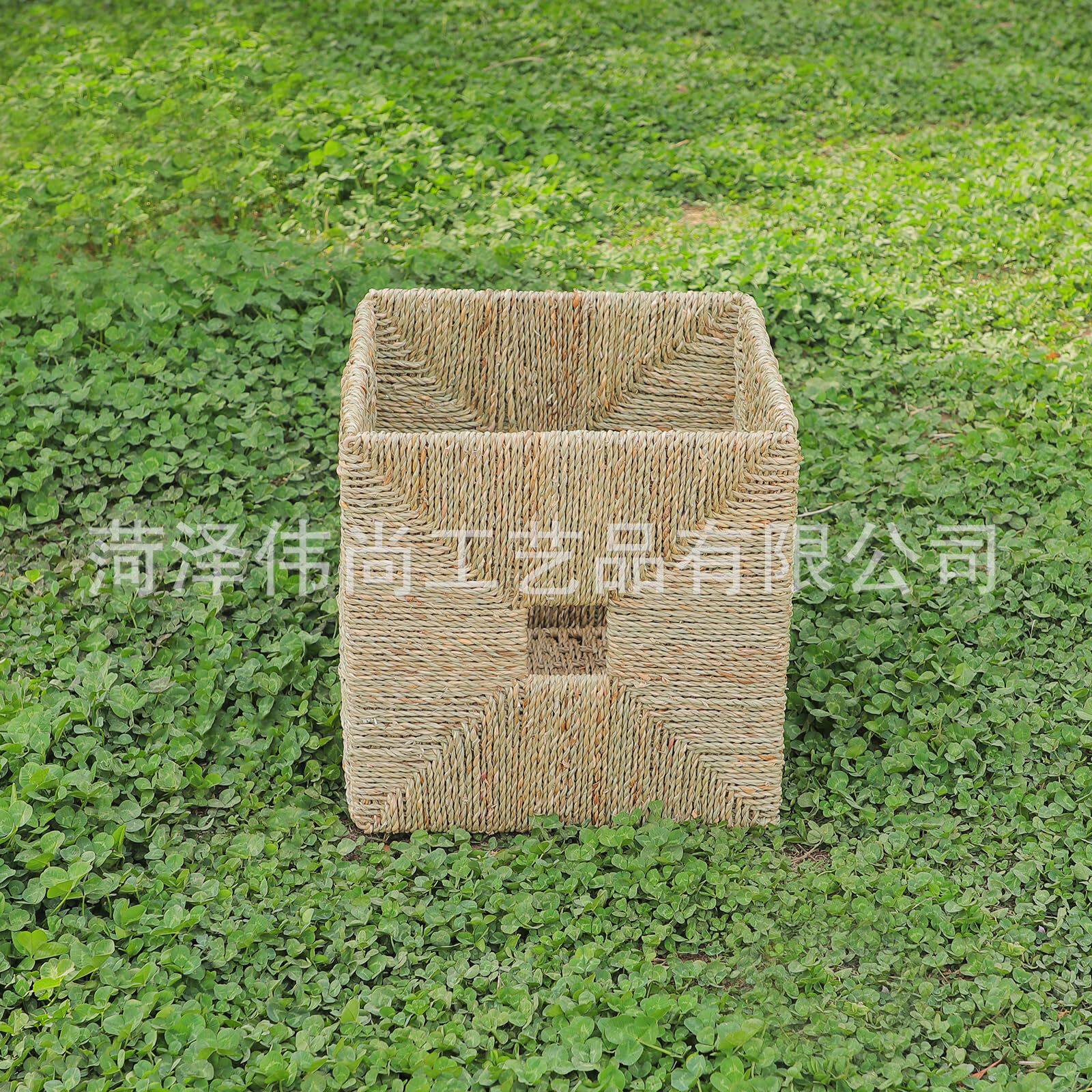 跨境草编可折叠收纳筐正方形海草编织收纳筐置物篮简约衣柜收纳筐