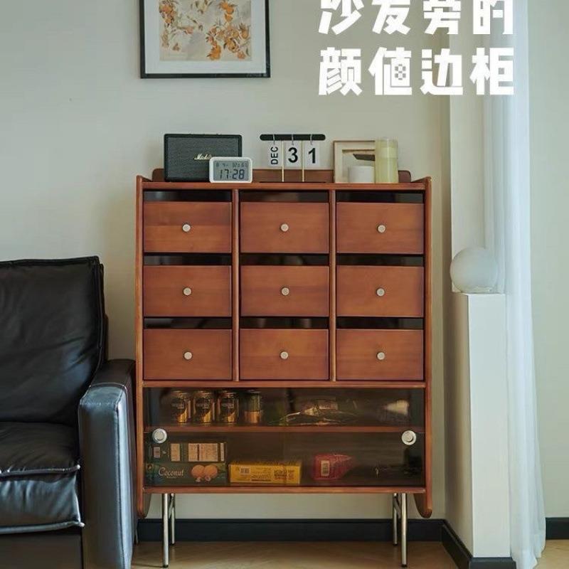 原木风实木餐边柜中古边柜一体储存柜客厅收纳柜简约现代茶水柜