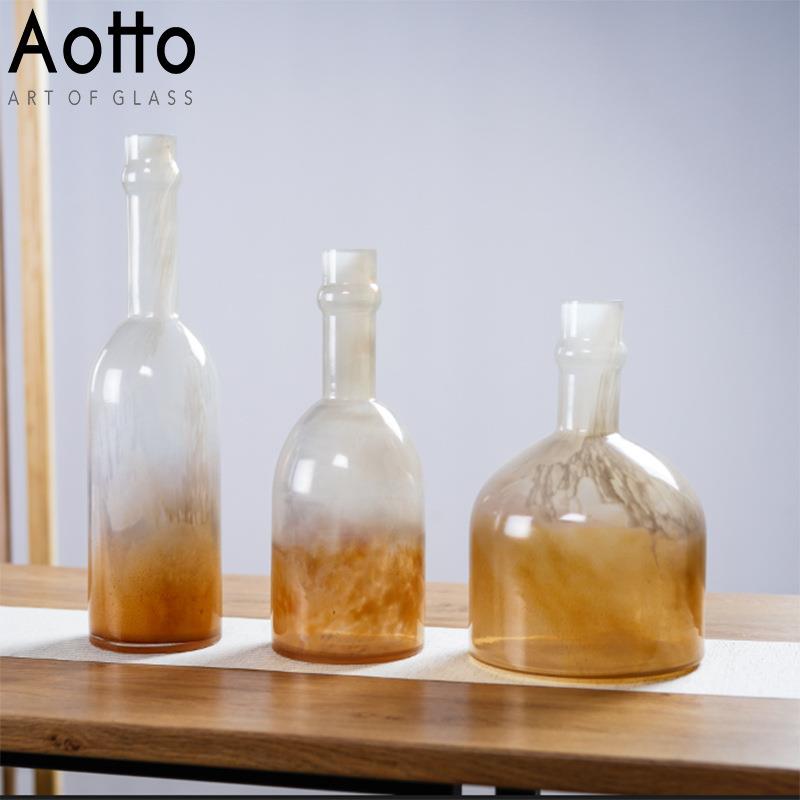 创意ins大肚小口玻璃花瓶家居装饰渐变水培鲜花工艺品摆件花器