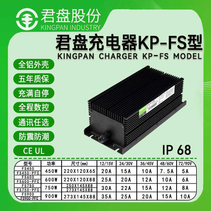 CE/UL认证君盘 IP68级无风扇防水60V72v锂电池充电器冲浪板充电器