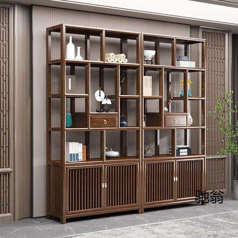 实木新中式博古架南榆木置物架仿古茶叶茶室展示柜客厅隔断置物架