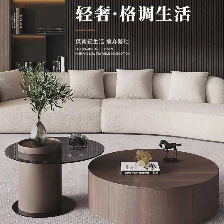 意式极简实木圆形茶几家用轻奢小户型茶台网红简约现代电视柜组合,3C数码配件,摄像机配件,淘宝优惠券,粉丝福利购,淘宝优惠卷