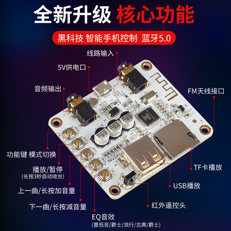 蓝牙接收器发射器5.0音响功放转音箱投影机电视电脑3.5可视APP控