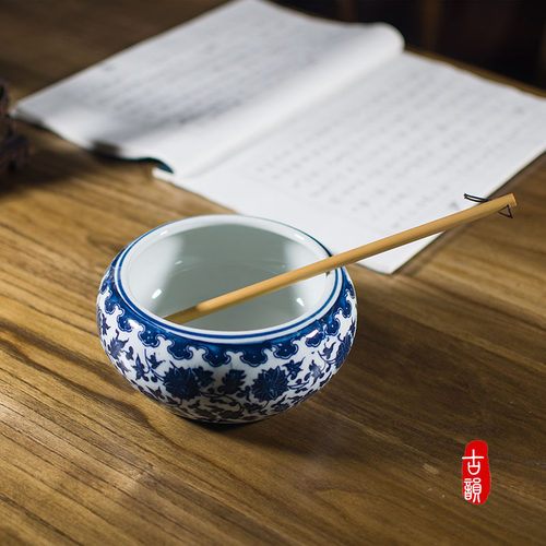 景德镇陶瓷青花瓷笔洗水洗水盂文房国画水粉洗笔缸围棋罐水培花盆